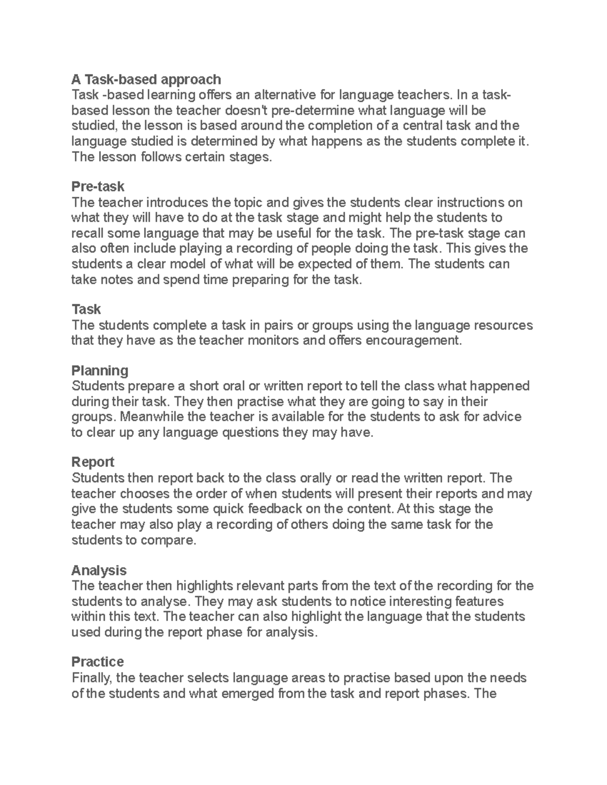 TBL - ...... - A Task-based approach Task -based learning offers an ...