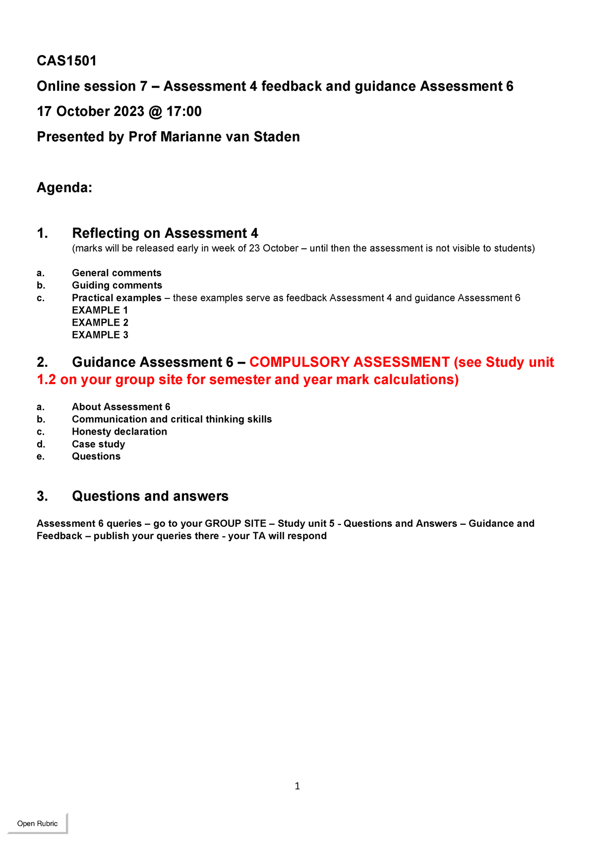 Online session 7 presentation Assessment 4 Feedback Assessment 6 ...