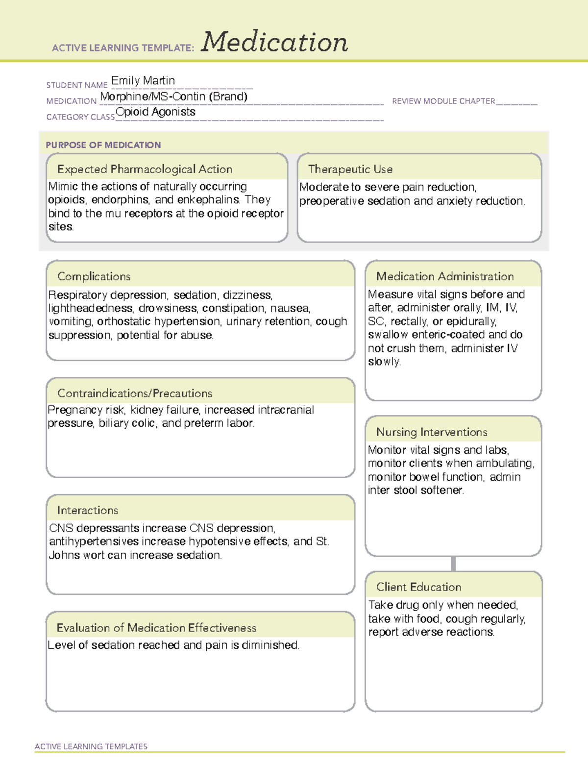 Opioid Agonists - ATI Pharm Made Easy Medication Review Summary ...