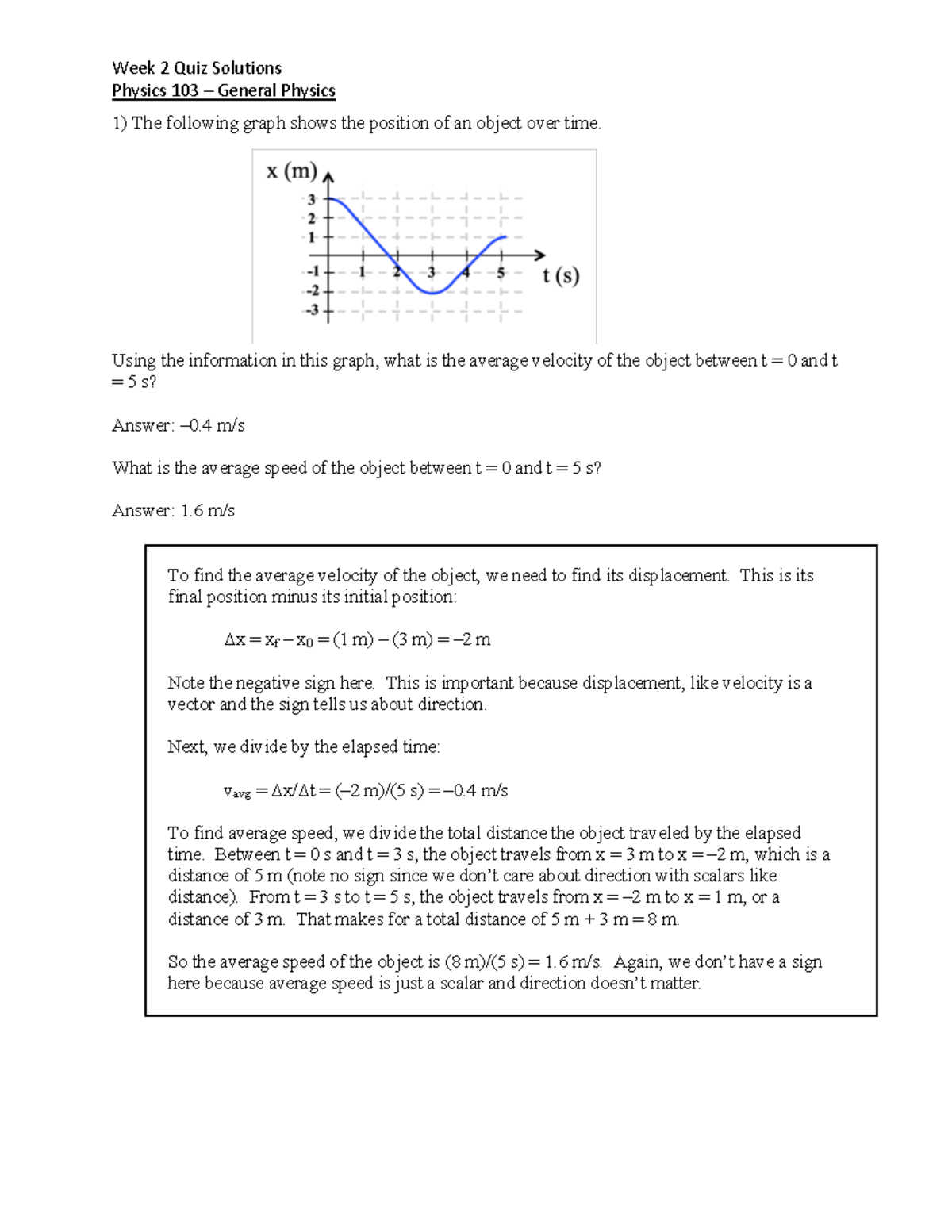 103 Week 2 Quiz Solutions - Physics 103 – General Physics The Following ...