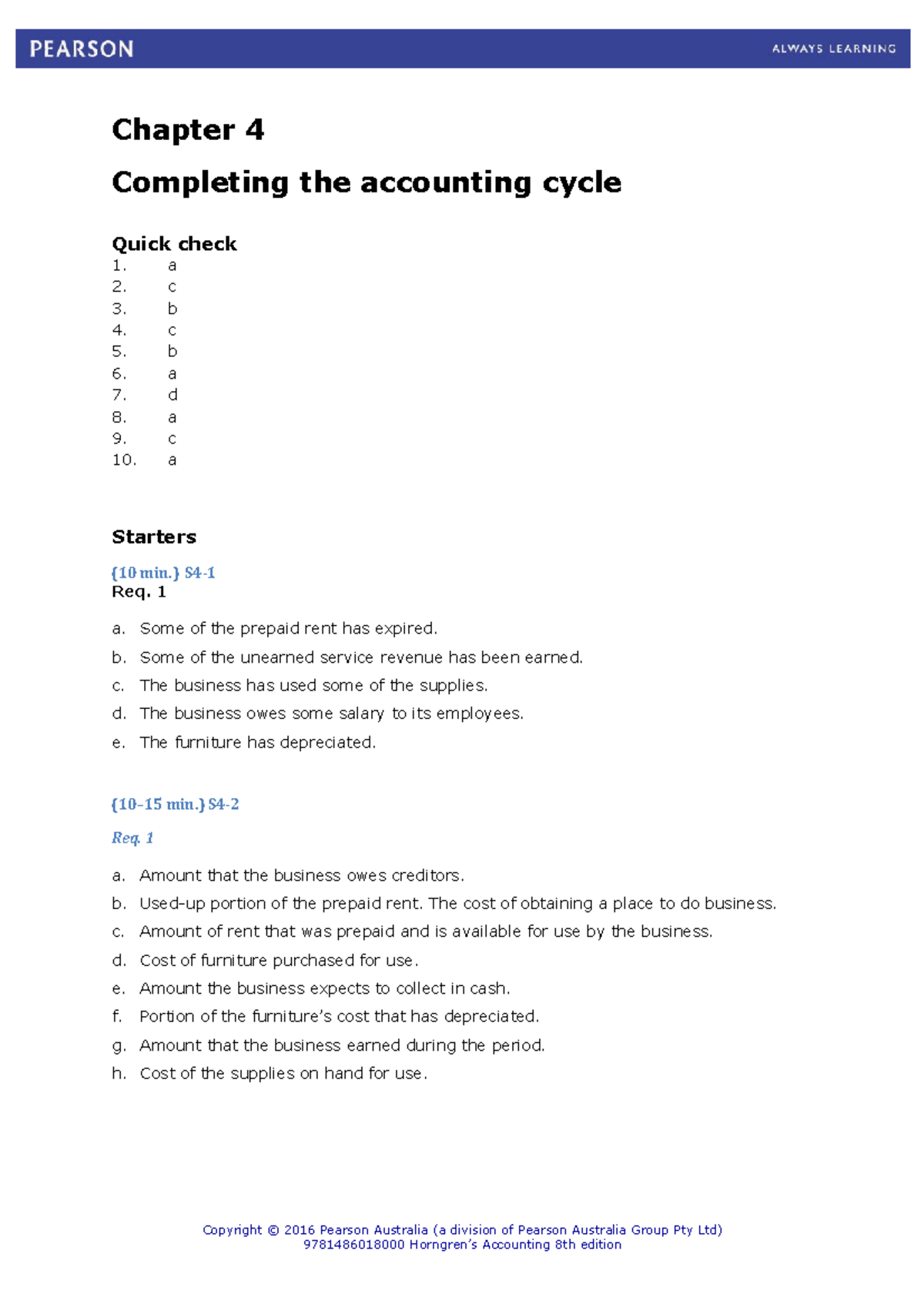 Topic 4 Solution Self Study - Chapter 4 Completing The Accounting Cycle ...