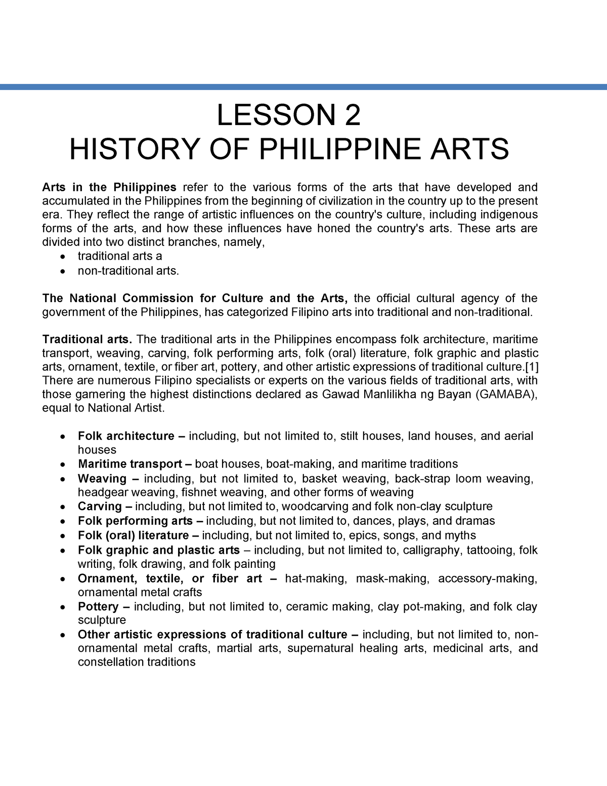 Lesson 2 contemporary - none - LESSON 2 HISTORY OF PHILIPPINE ARTS Arts ...