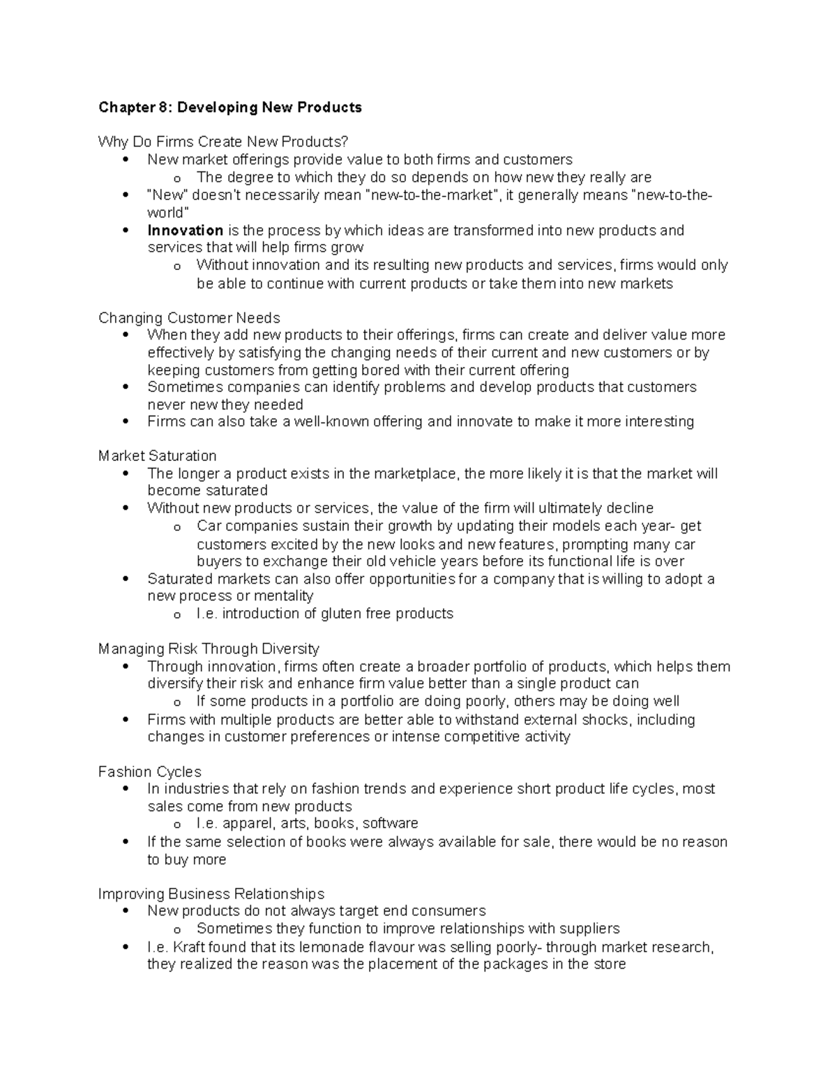 2320 chapter 8 - Lecture notes 8 - Chapter 8: Developing New Products ...
