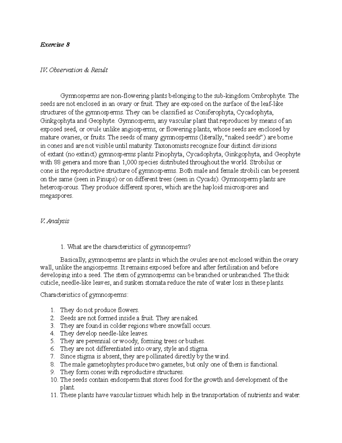 Exercise 8 - WSDD - Exercise 8 IV. Observation & Result Gymnosperms are ...