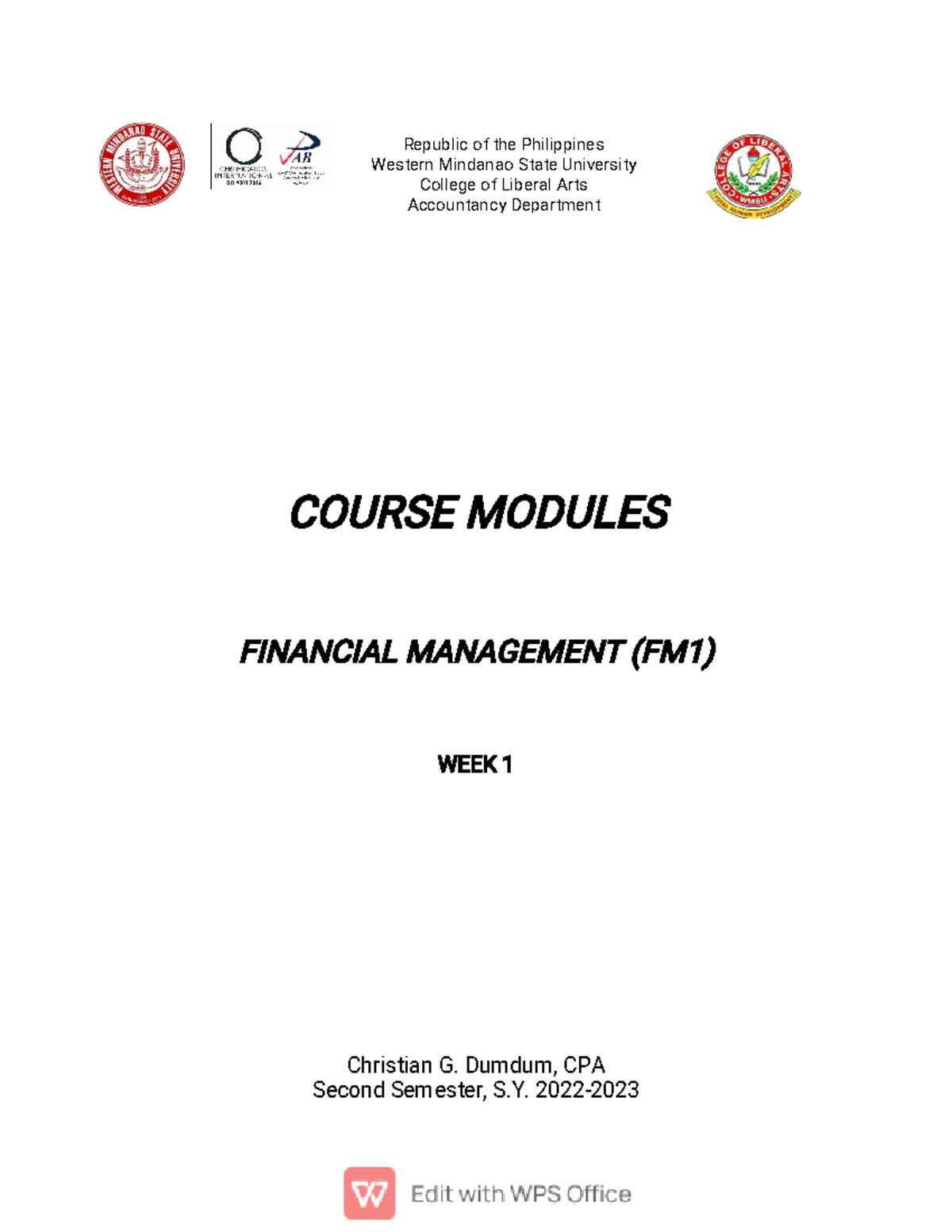 Chapter-1 Module 1 FinMan - COURSE MODULES FINANCIAL MANAGEMENT (FM 1 ...