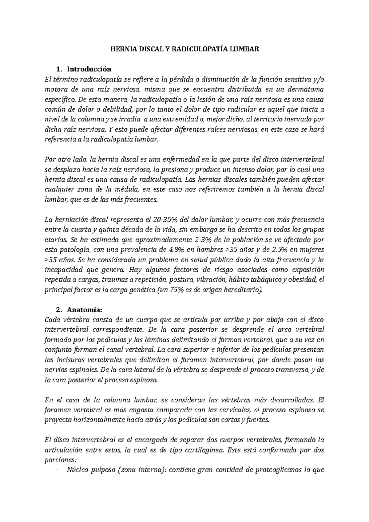 Hernia Discal Y Radiculopatía Lumbar HERNIA DISCAL Y RADICULOPATÍA