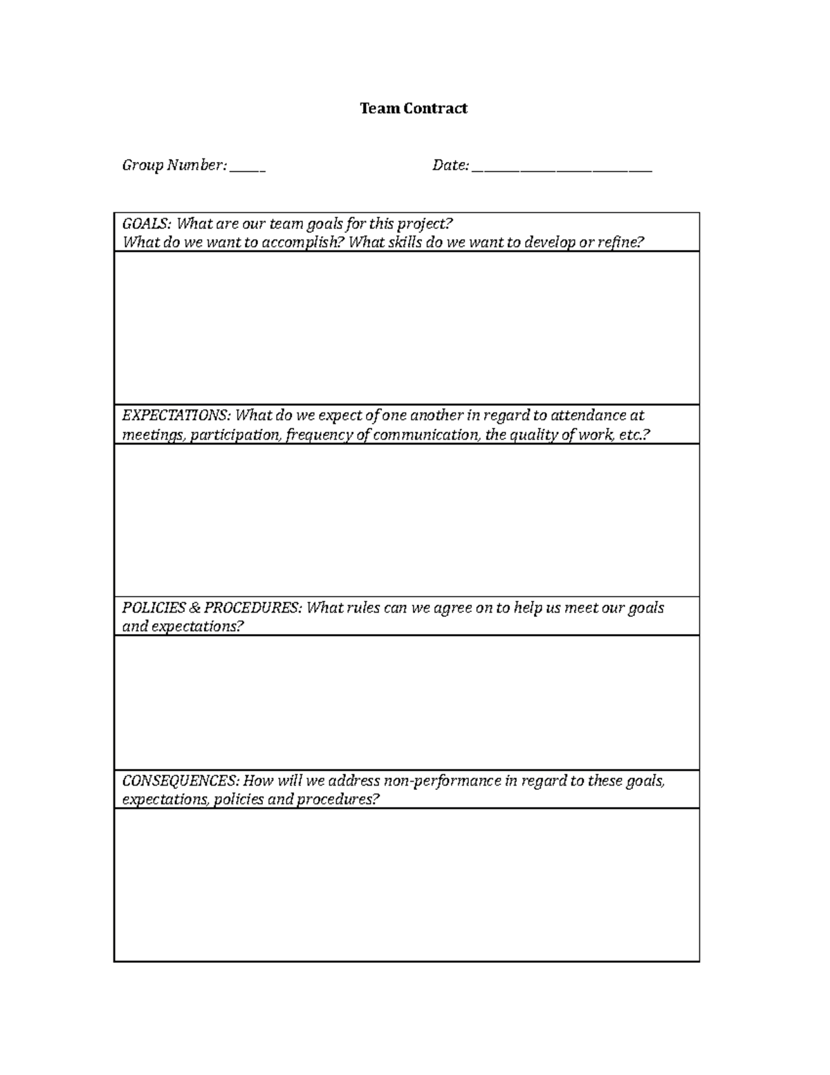 Team Contract - Team Contract Group Number: ______ Date ...
