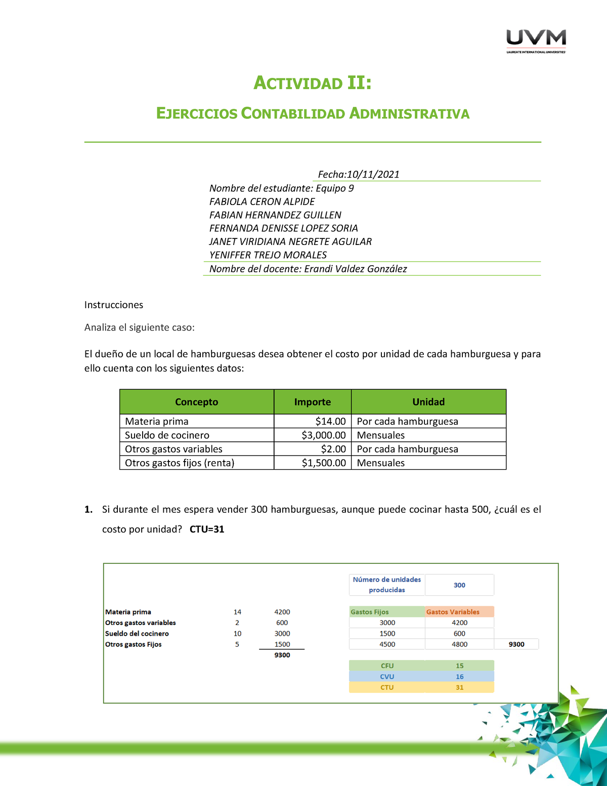 A2 Eq9 - Apuntes Actividad 1 - ACTIVIDAD II: EJERCICIOS CONTABILIDAD ...