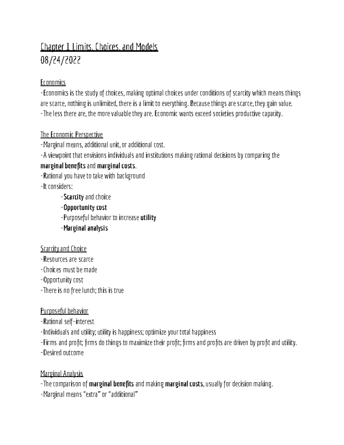 Macro exam 1 notes - Chapter 1 Limits, Choices, and Models 08/24 ...