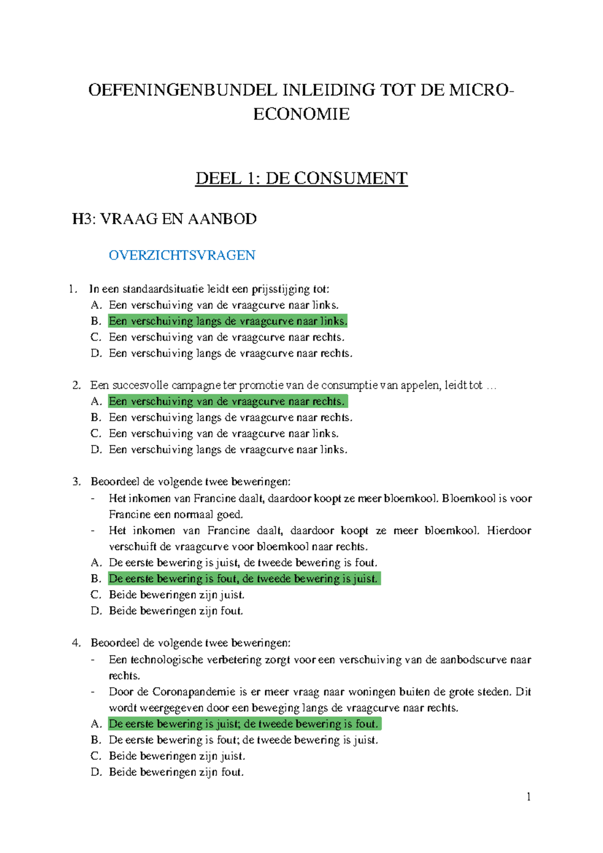 Oefenbundel DEEL 1 - OEFENINGENBUNDEL INLEIDING TOT DE MICRO- ECONOMIE ...