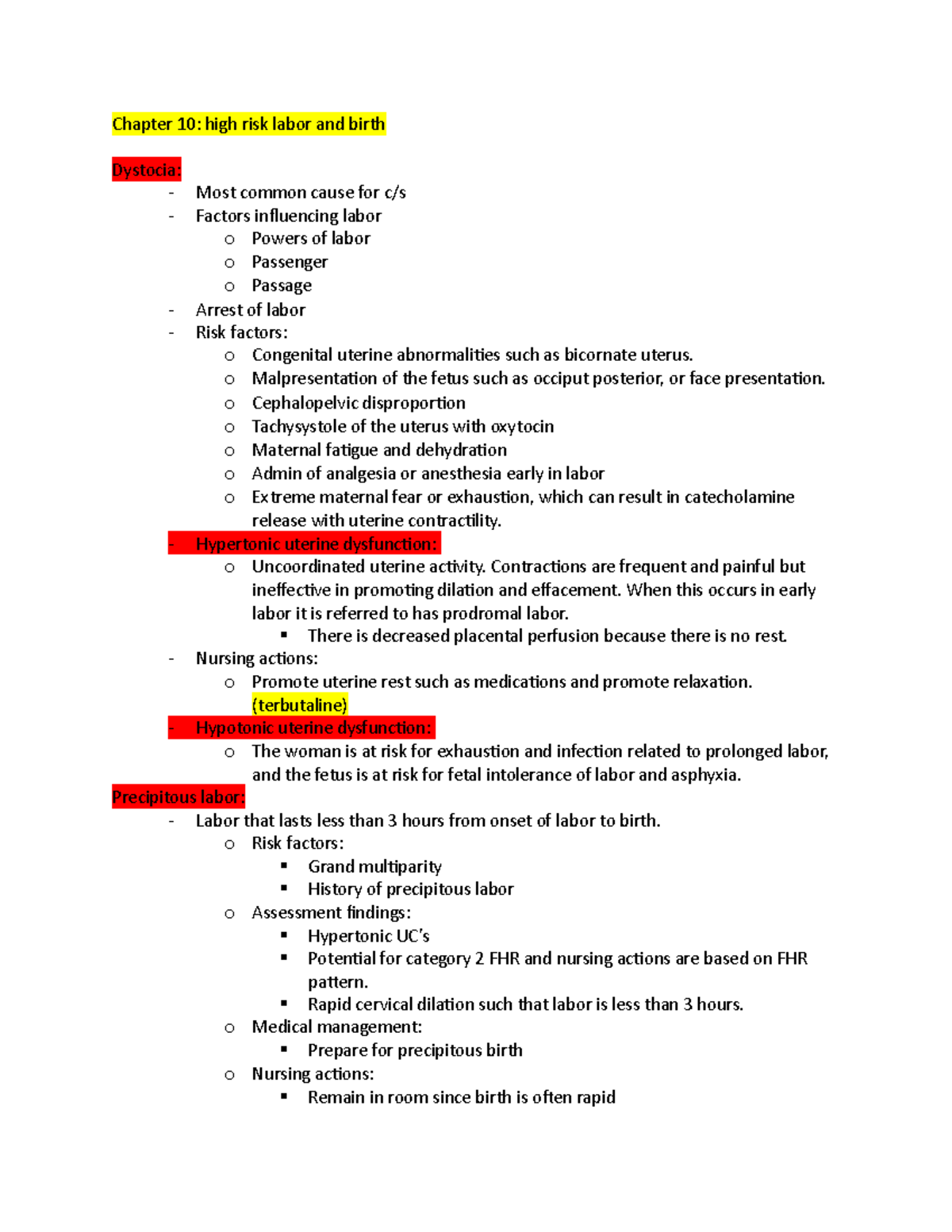 OB Notes For Exam 3 - Chapter 10: high risk labor and birth Dystocia ...
