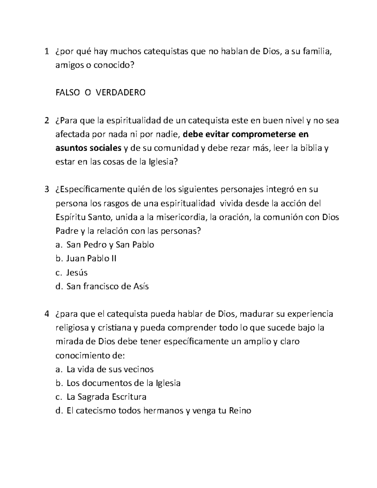 Cuestionario Espiritualidad Del Catequista - 1 ¿por Qué Hay Muchos ...