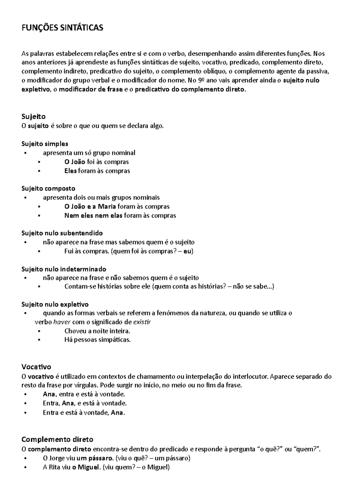 FUNÇÕES Sintáticas - FUNÇÕES SINTÁTICAS As palavras estabelecem ...