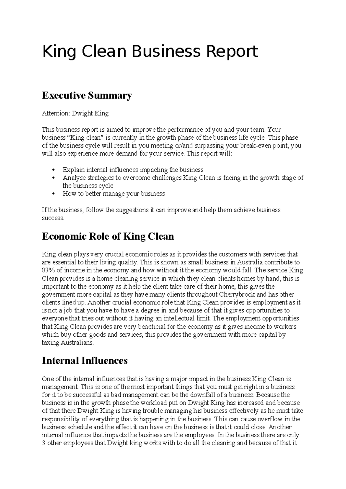 King Clean Business Report - King Clean Business Report Executive ...