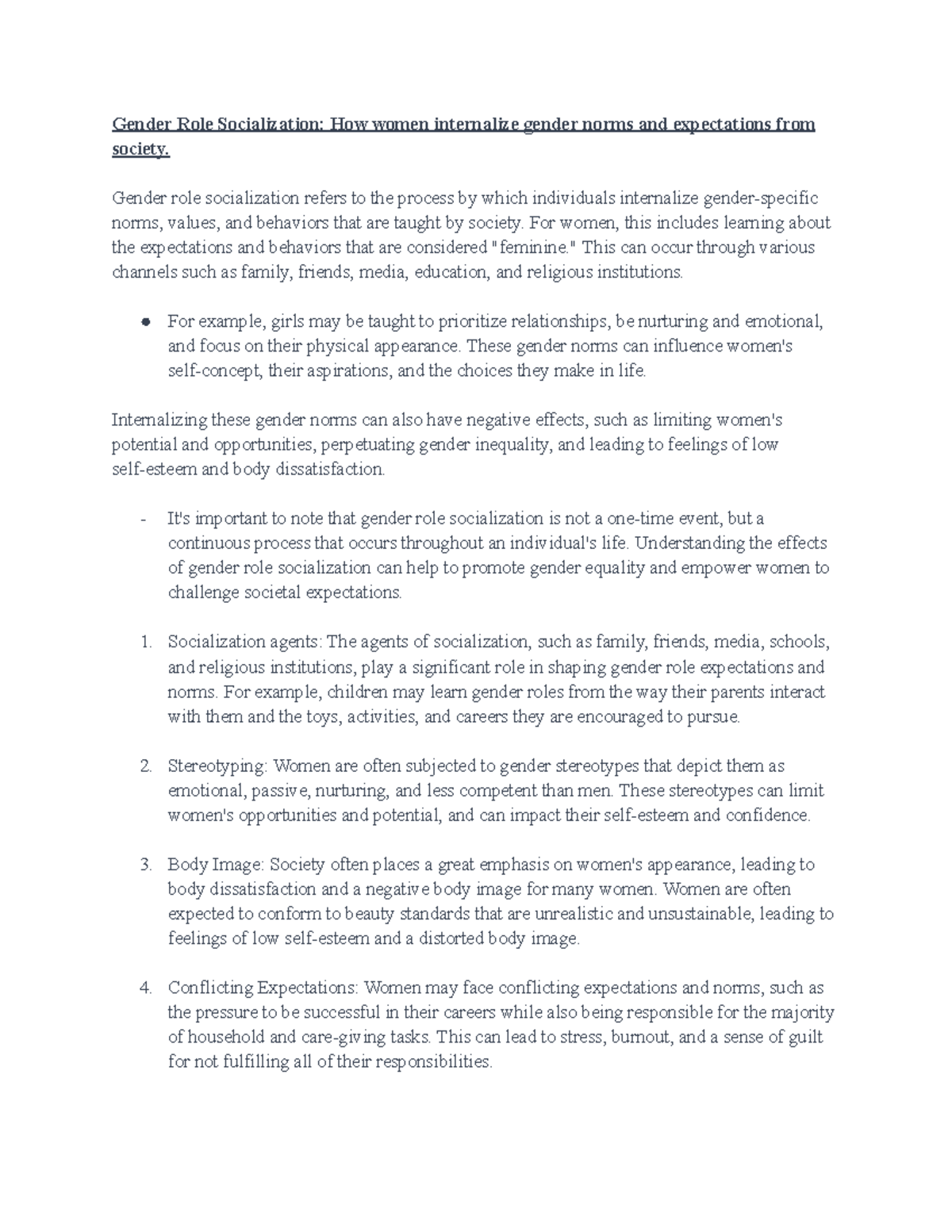 Psychology of Women Gender Role Socialization Notes - Gender Role ...