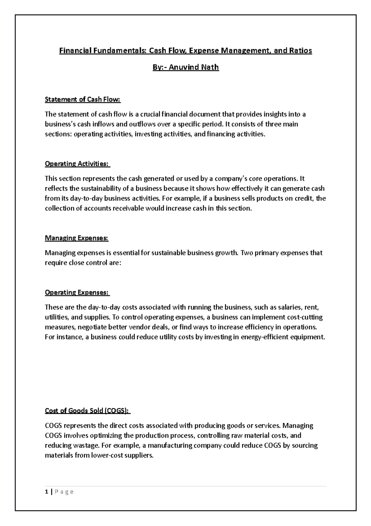 Peer Assignment - Financial Fundamentals: Cash Flow, Expense Management ...