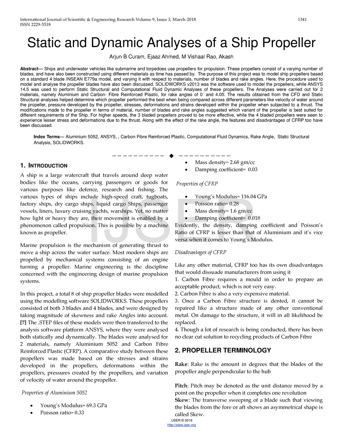 Static and Dynamic Analyses of a Ship Propeller - ISSN 2229- IJSER ...