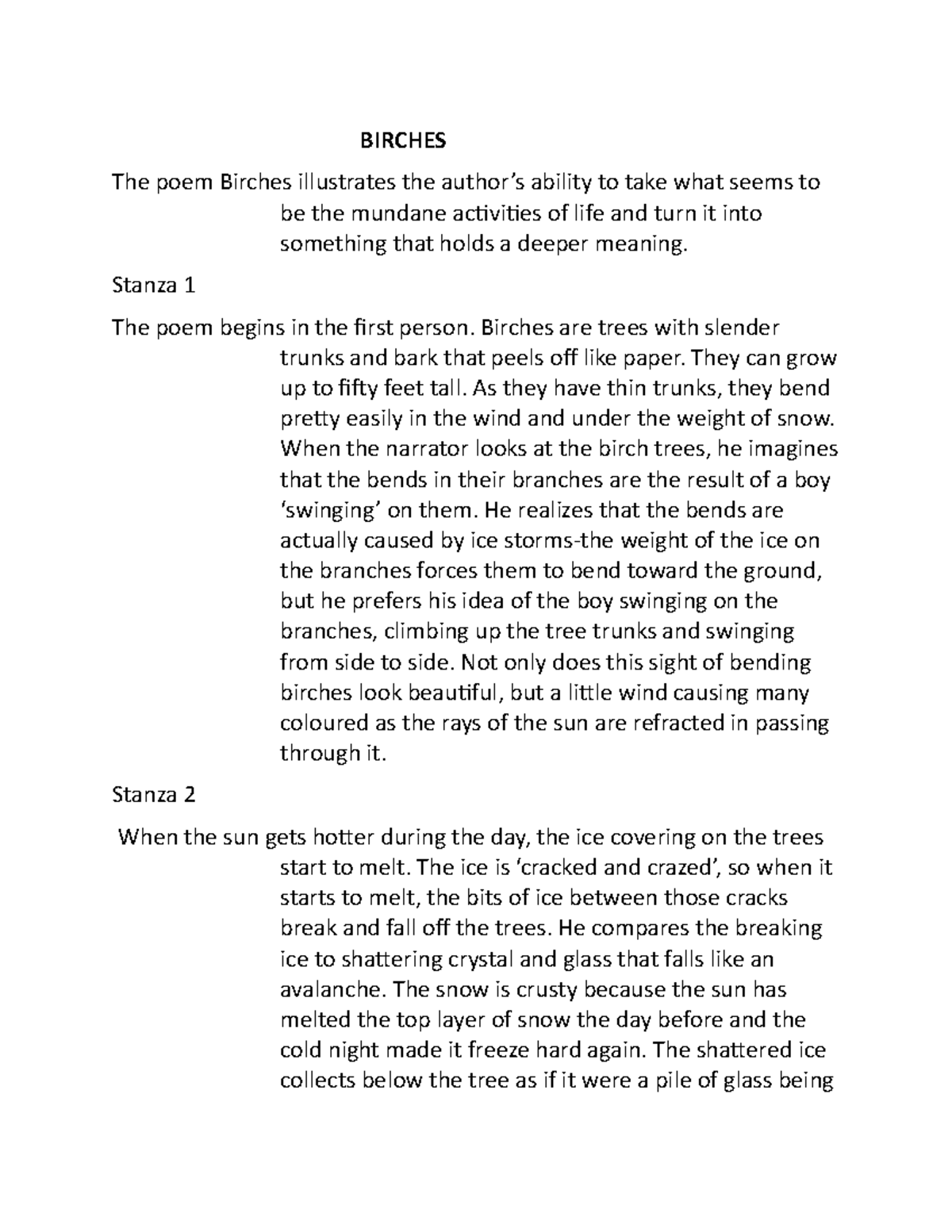 Birches sdv BIRCHES The poem Birches illustrates the author’s ability to take what seems to