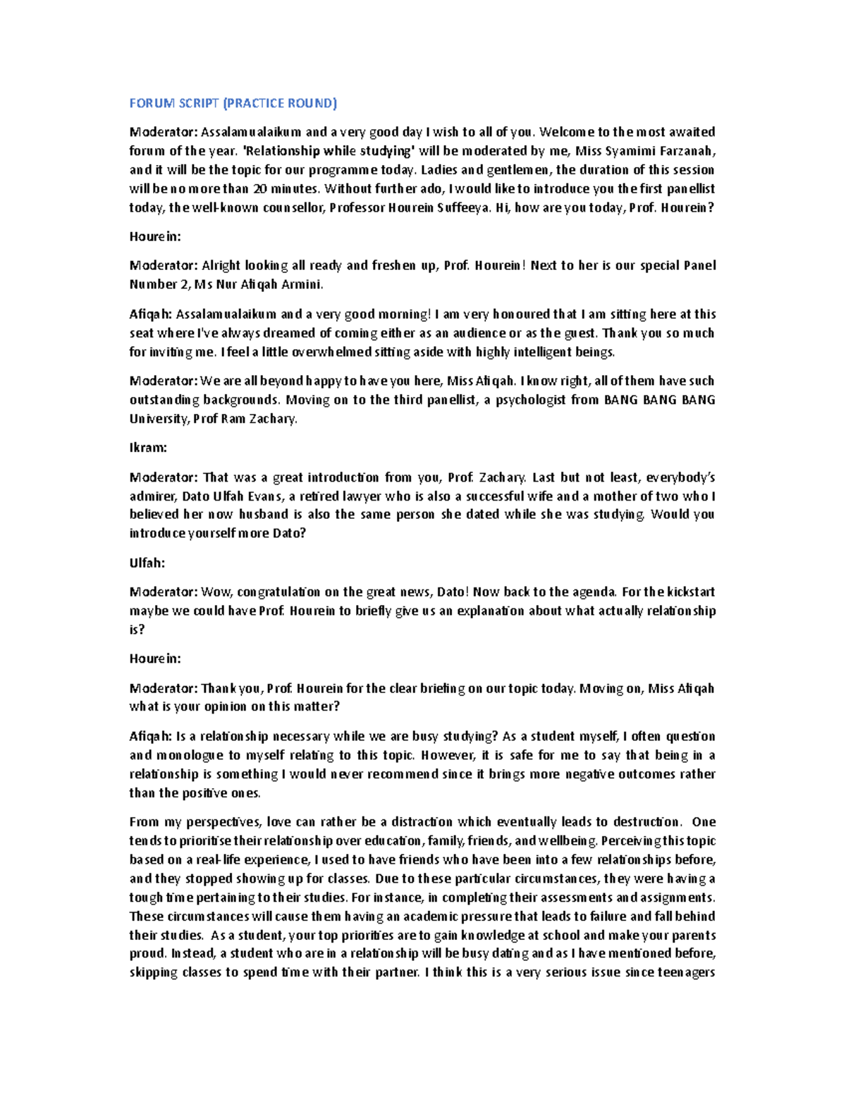 Forummmmmm - forum script references - FORUM SCRIPT (PRACTICE ROUND ...