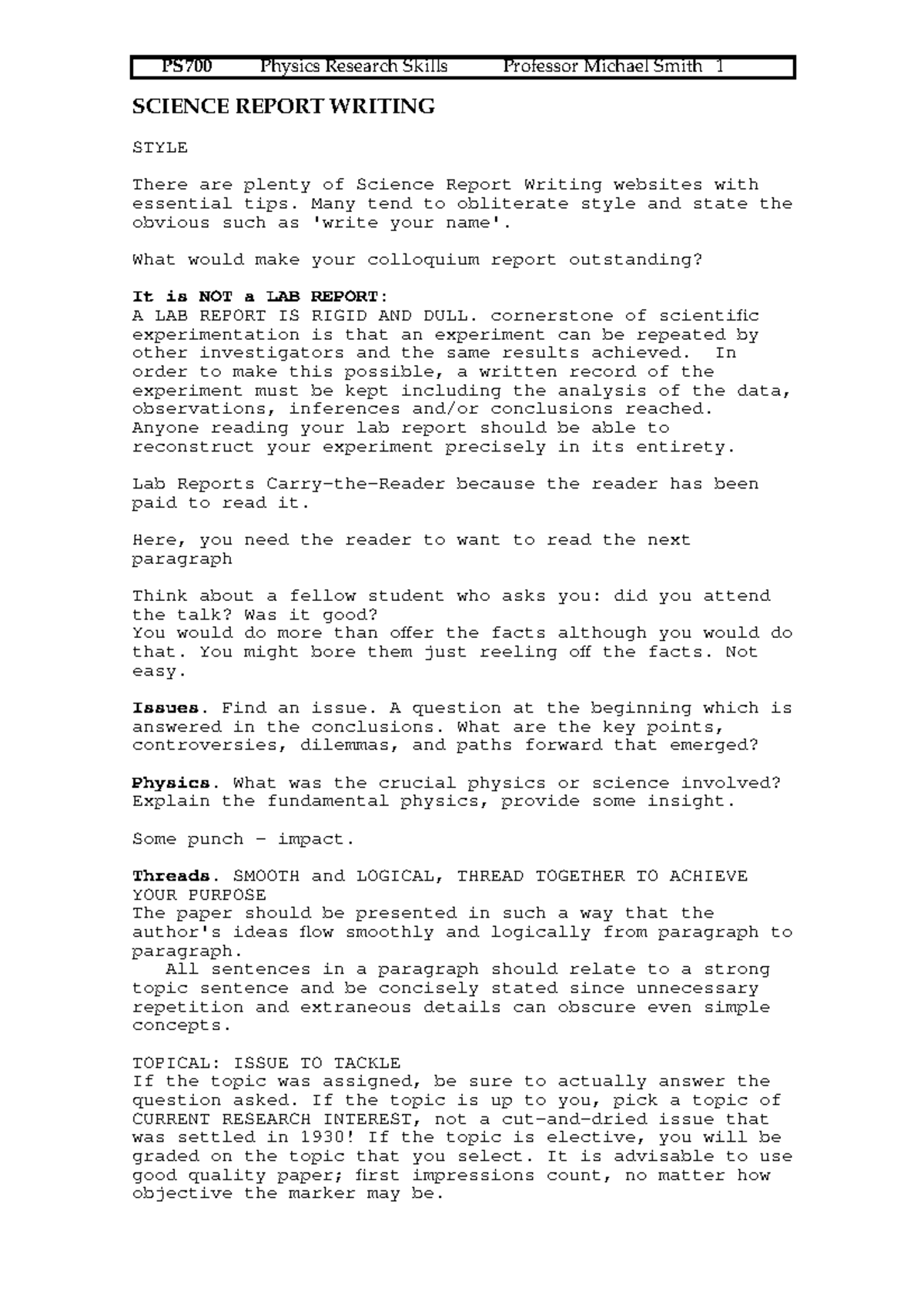 Lecture notes, lecture 12 - PS700 Physics Research Skills Professor ...
