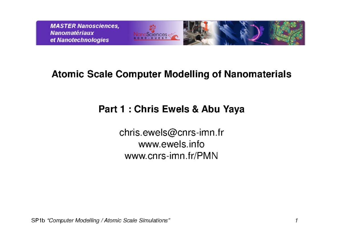 Modelling [Compatibility Mode].pdf L1 - Atomic Scale Computer Modelling ...