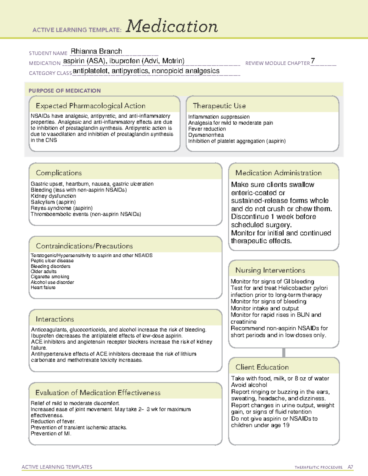 Drug card 1 - Med surg - ACTIVE LEARNING TEMPLATES THERAPEUTIC ...