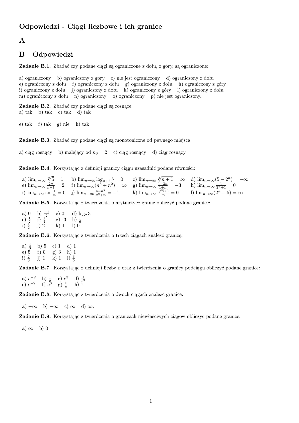 Zestaw 1 Liczby Rzeczywiste - Odpowiedzi - Ciągi Liczbowe I Ich Granice ...
