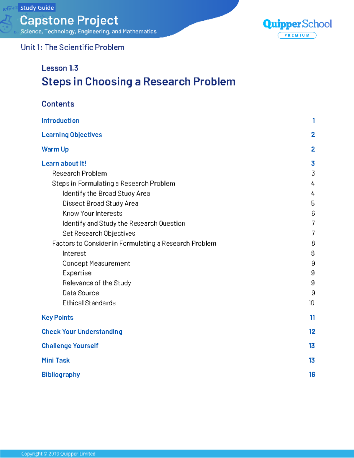 Capstone (Unit 1 - Steps in Choosing a Research Problem) 1 - Steps in ...