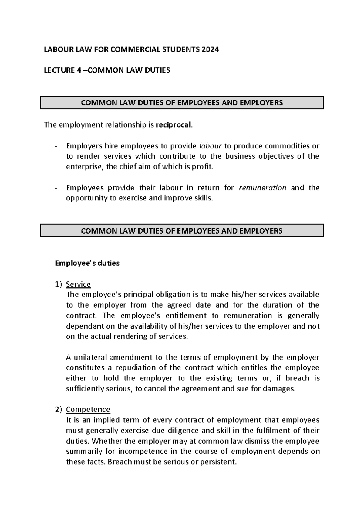 Labour LAW - Lecture 4 - 2024 - LABOUR LAW FOR COMMERCIAL STUDENTS 20 ...