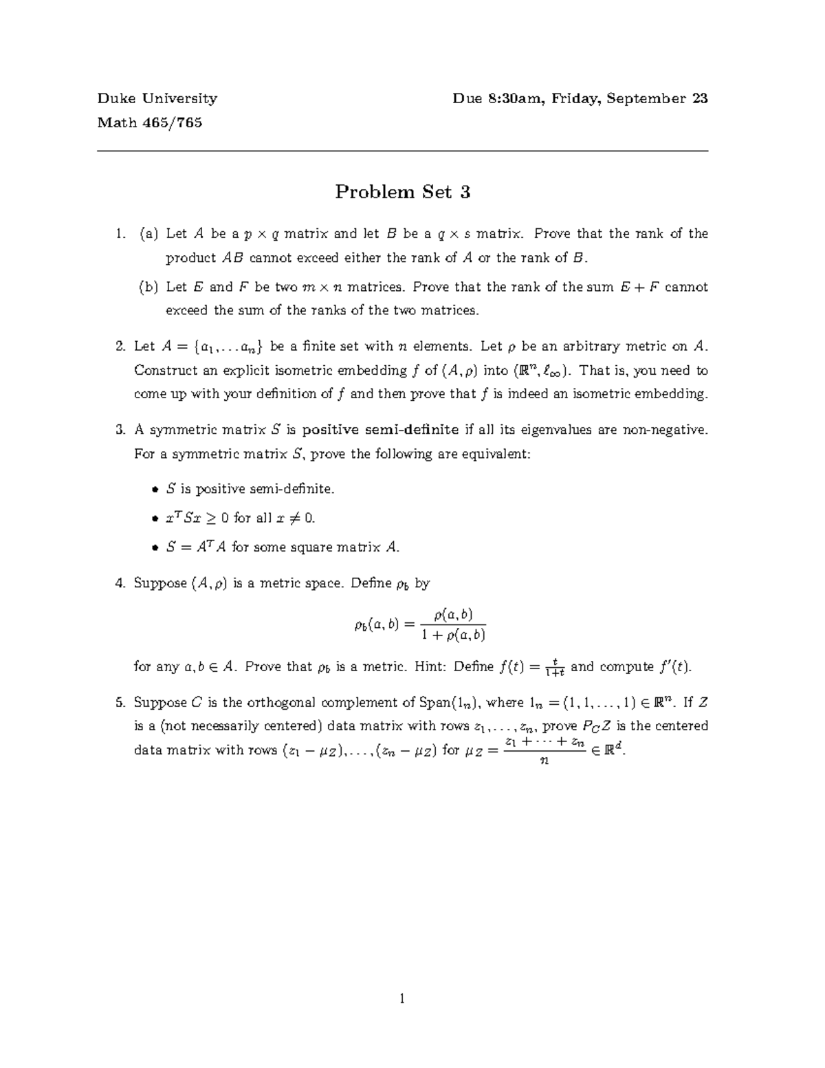 Hw 3 f22 - Homework 3 Fall 2022 - Duke University Due 8:30am, Friday ...
