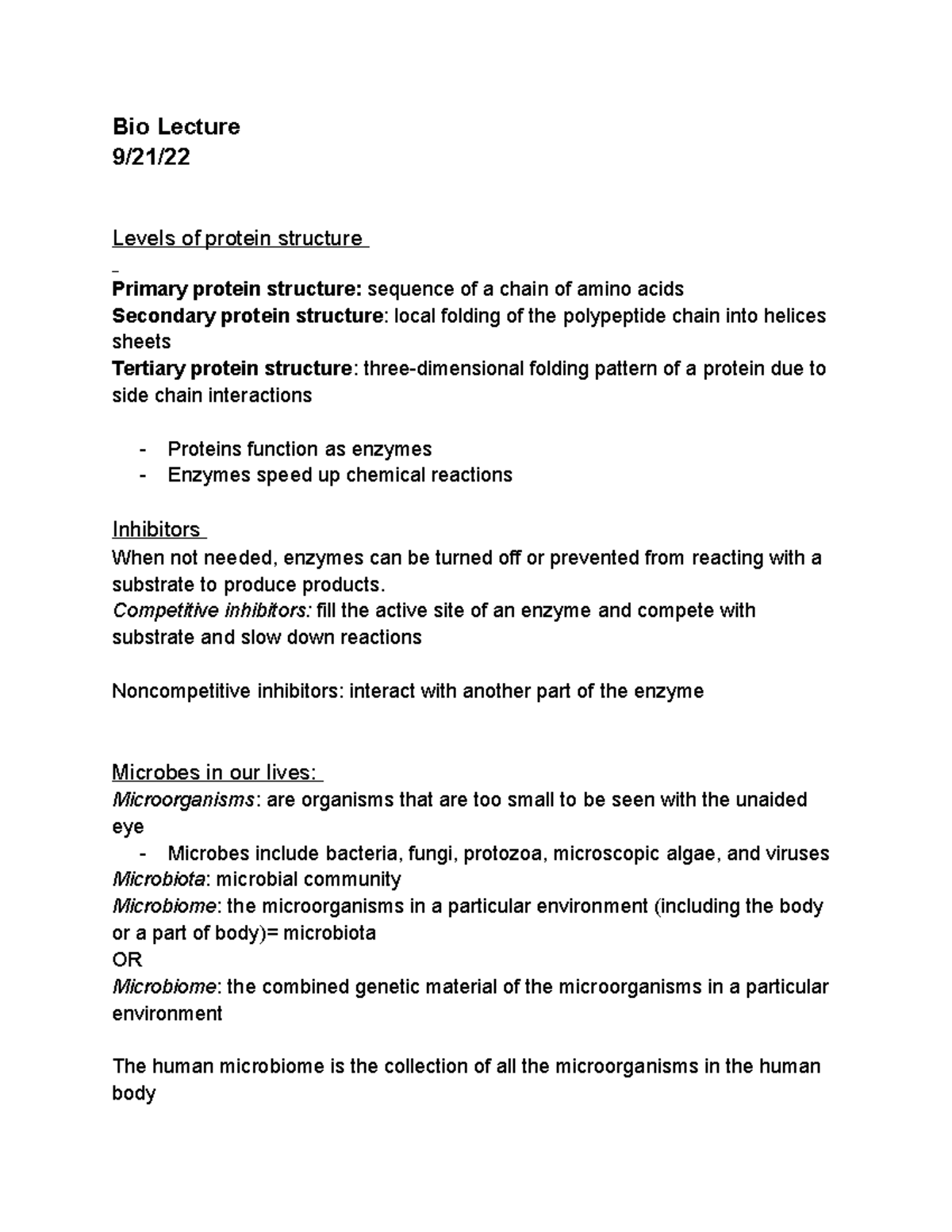 Untitled document - Proteins - Bio Lecture 9/21/ Levels of protein ...