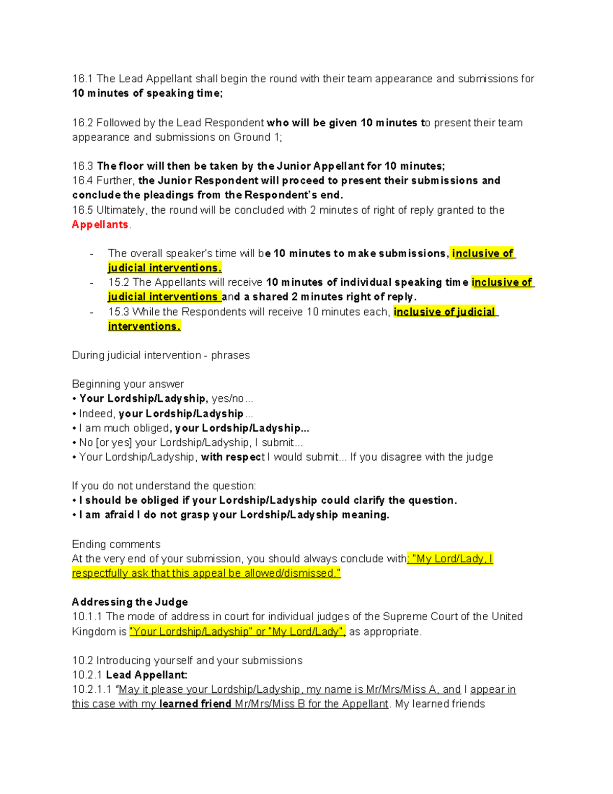 Resondent script - 16 The Lead Appellant shall begin the round with ...