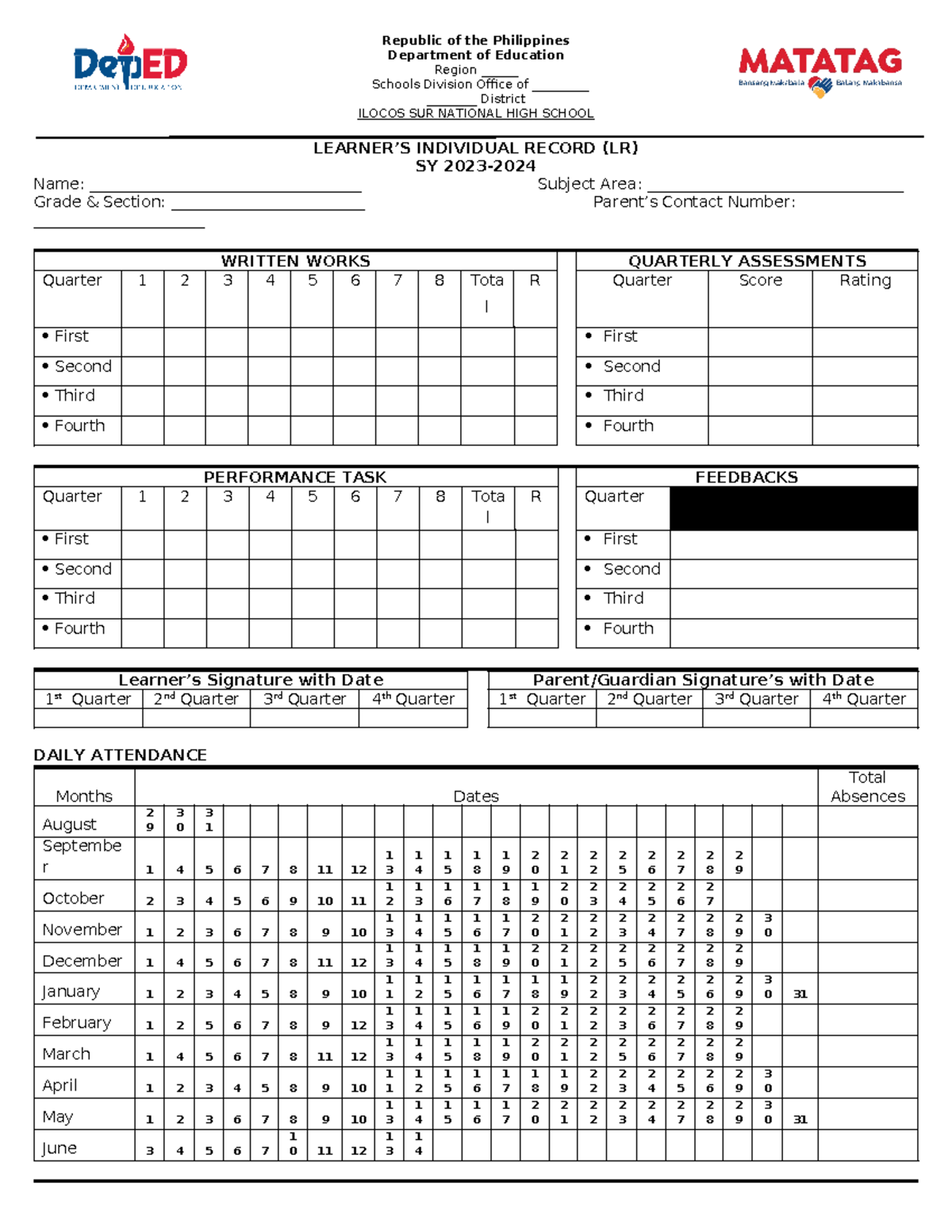 Individual Learner's Record (LR) - Republic of the Philippines ...