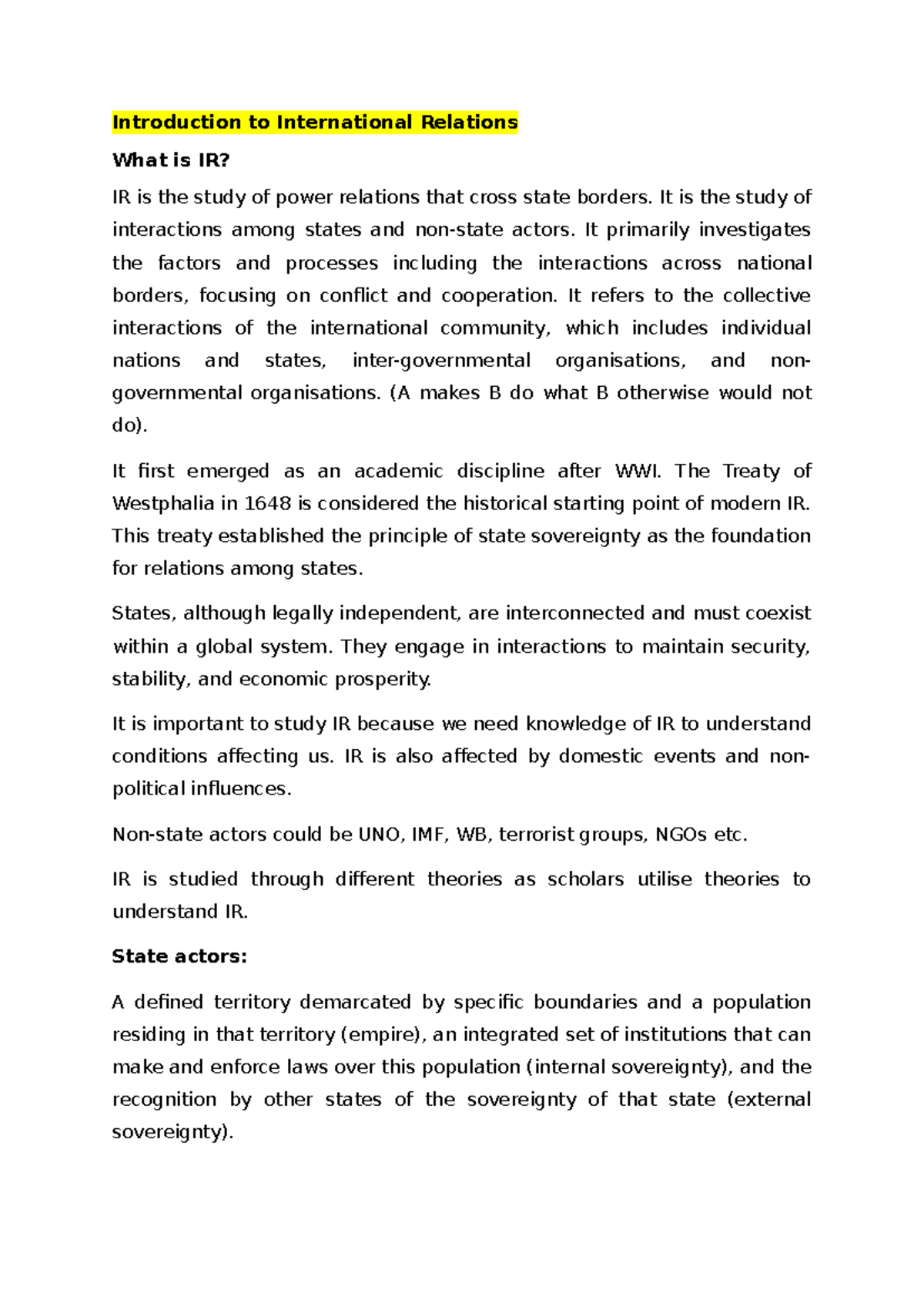 International relations - Introduction to International Relations What ...