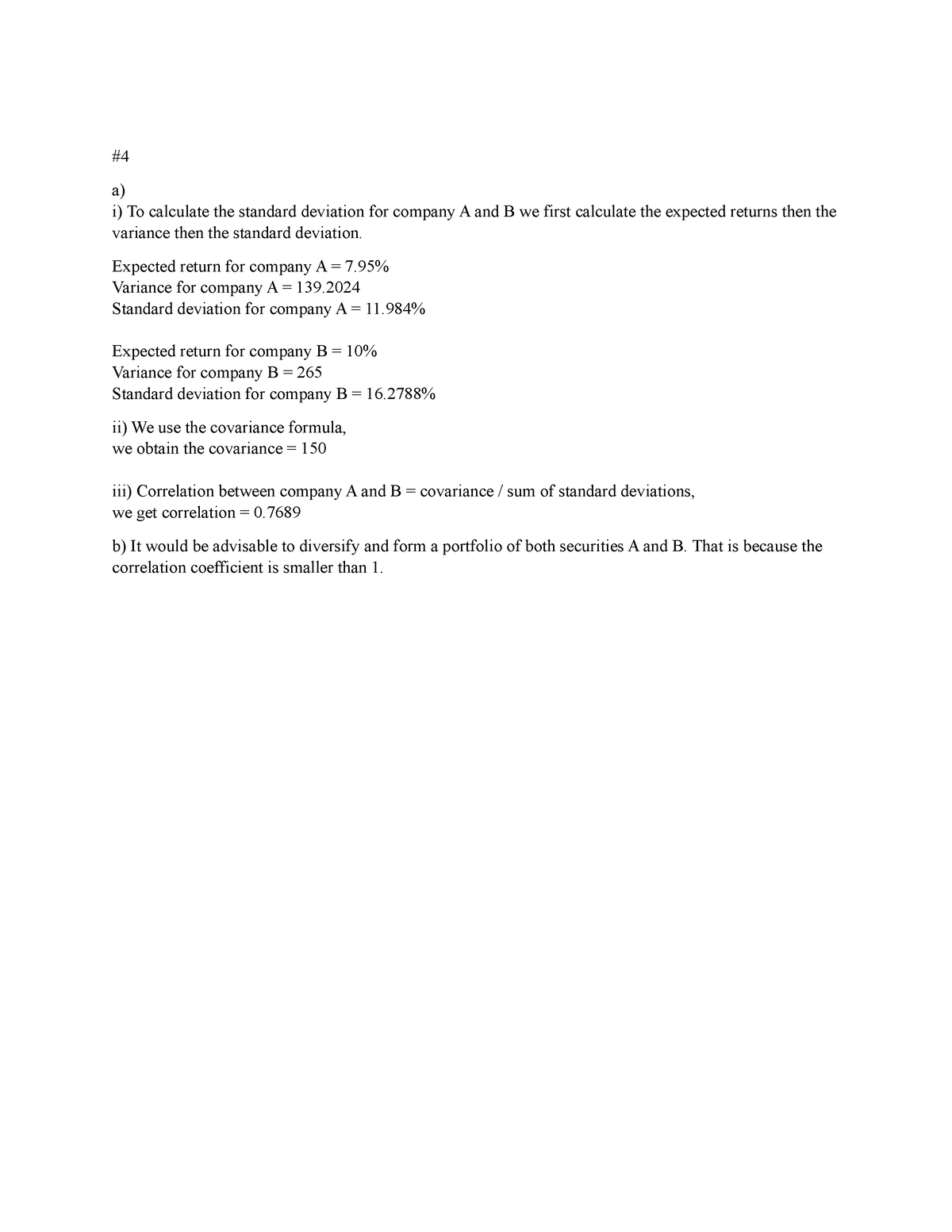 finance 261 assignment 1