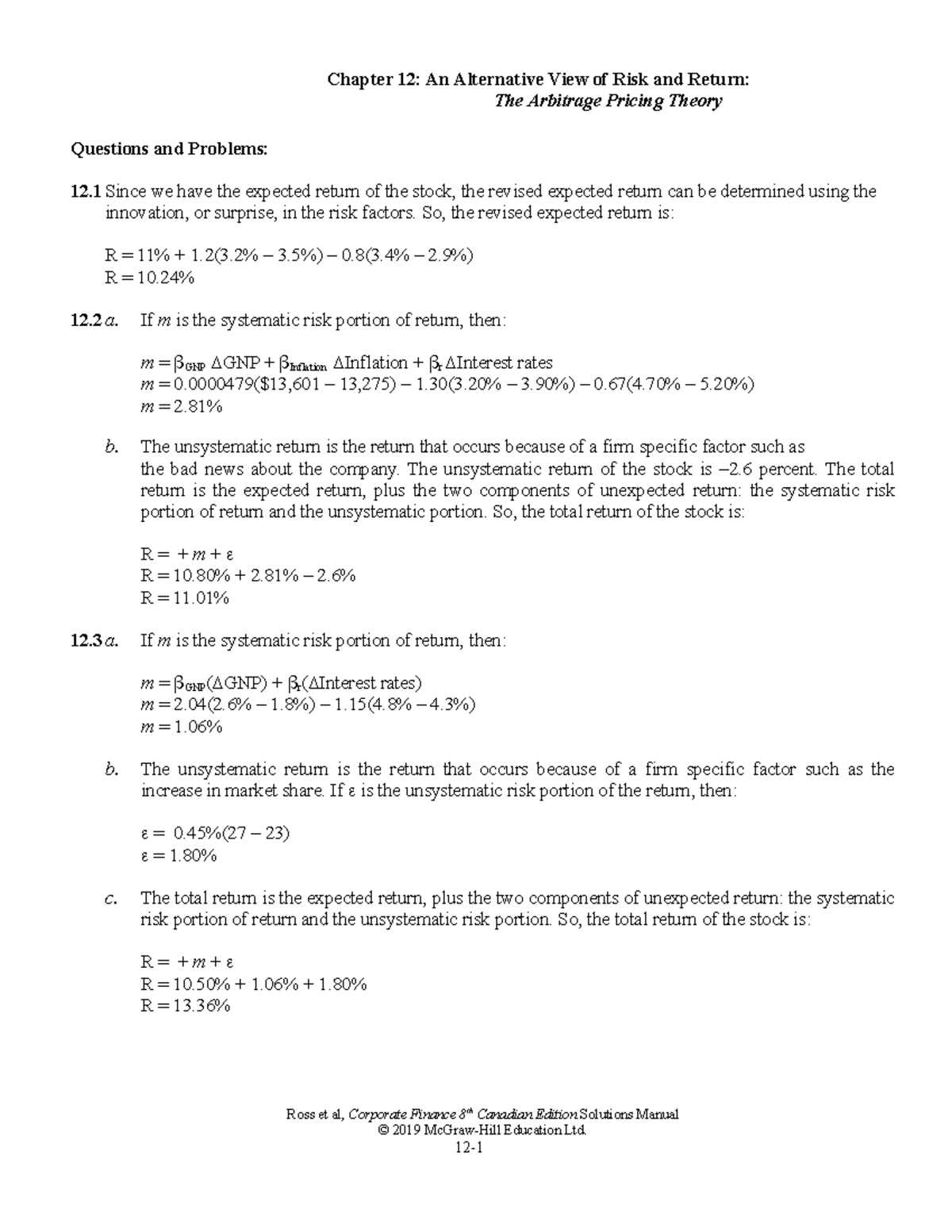 Ross CF 8ce SM Ch12 - Solutions For Financial Controllership 8th ...