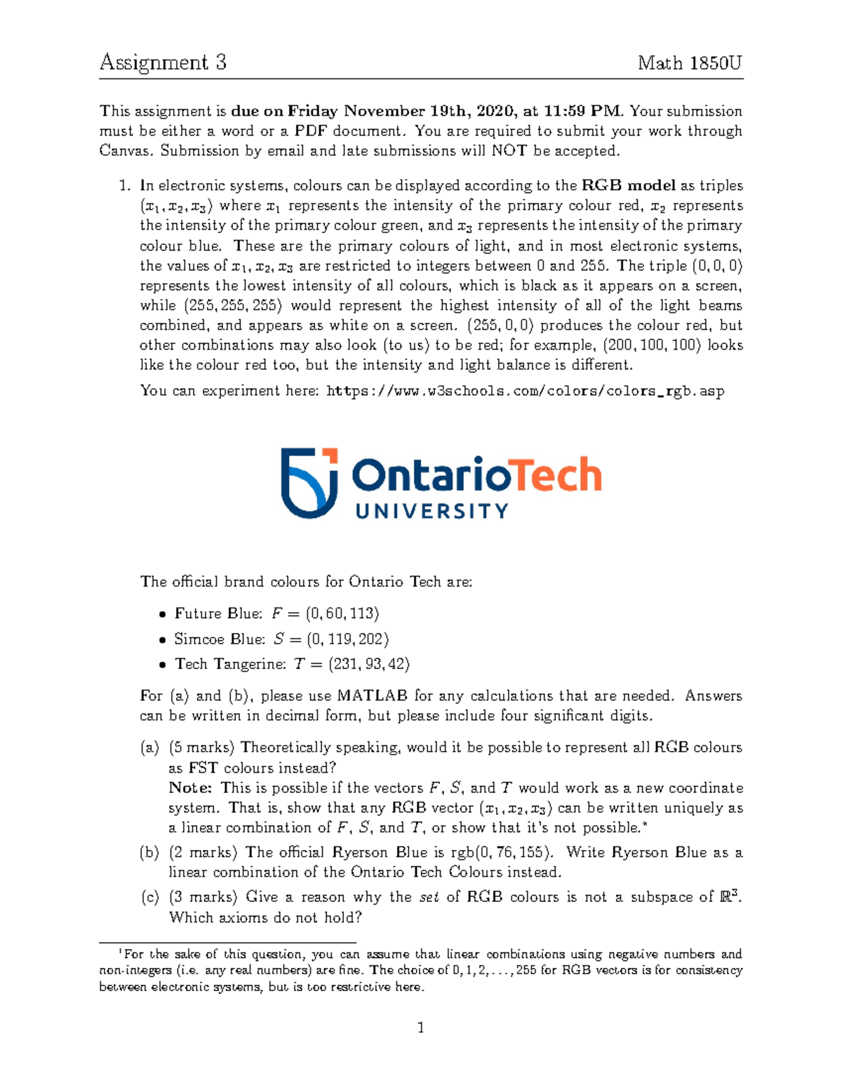 1850 Assignment 3 2021 - Assignment 3 Math 1850U This assignment isdue ...