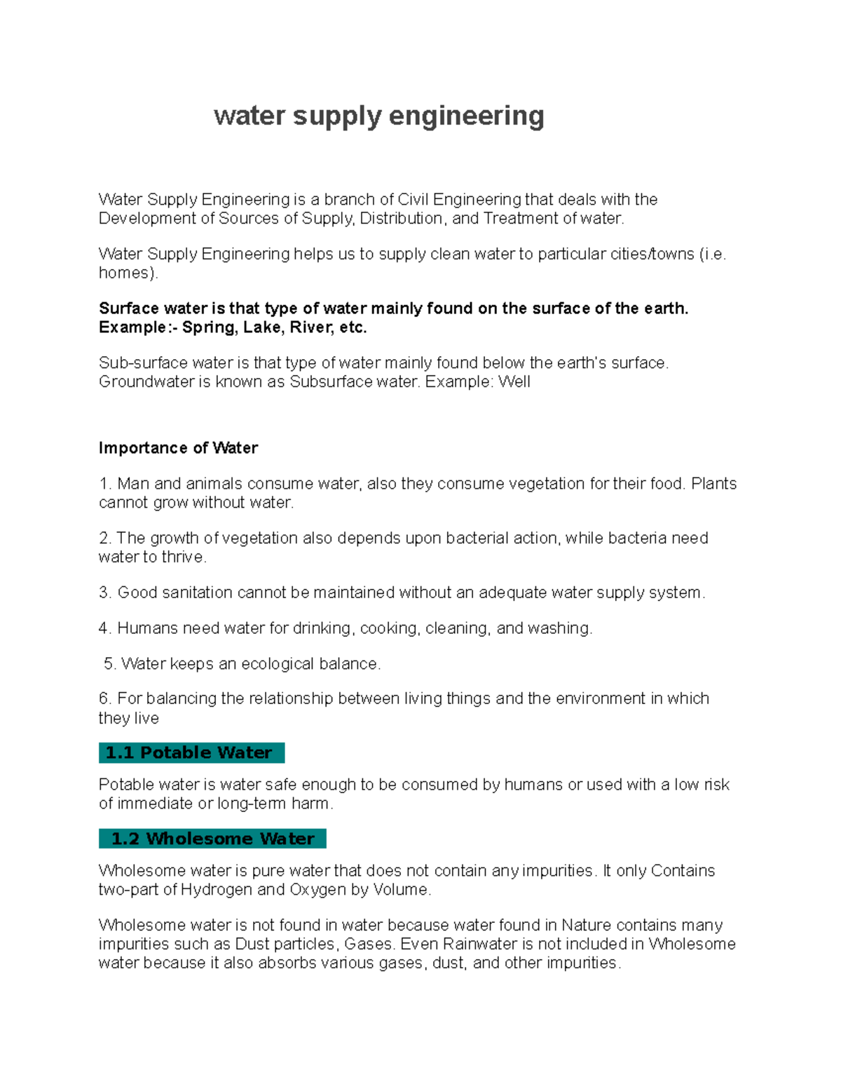 Water supply engineering water supply engineering Water Supply