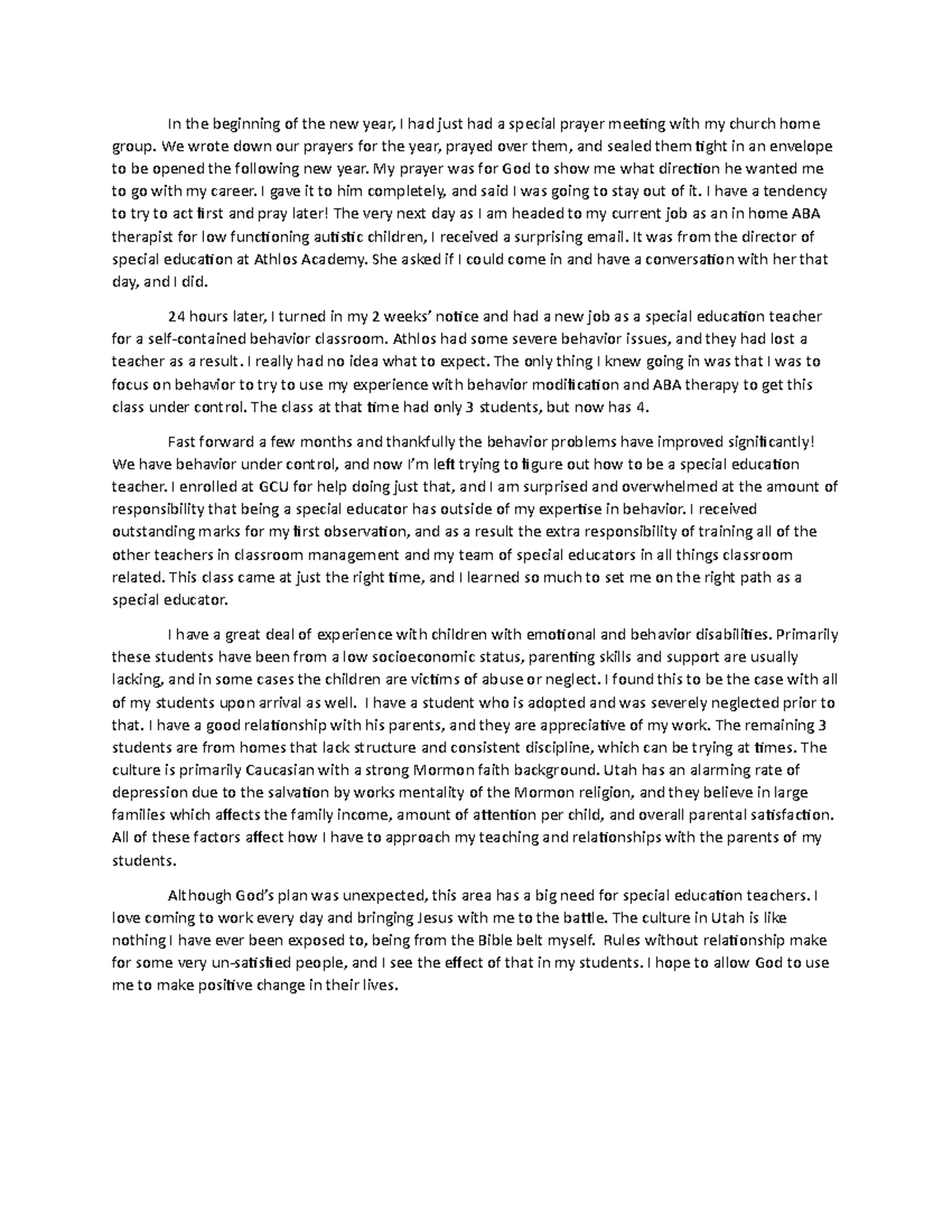 EDU 535 Field Service reflection essay - In the beginning of the new ...