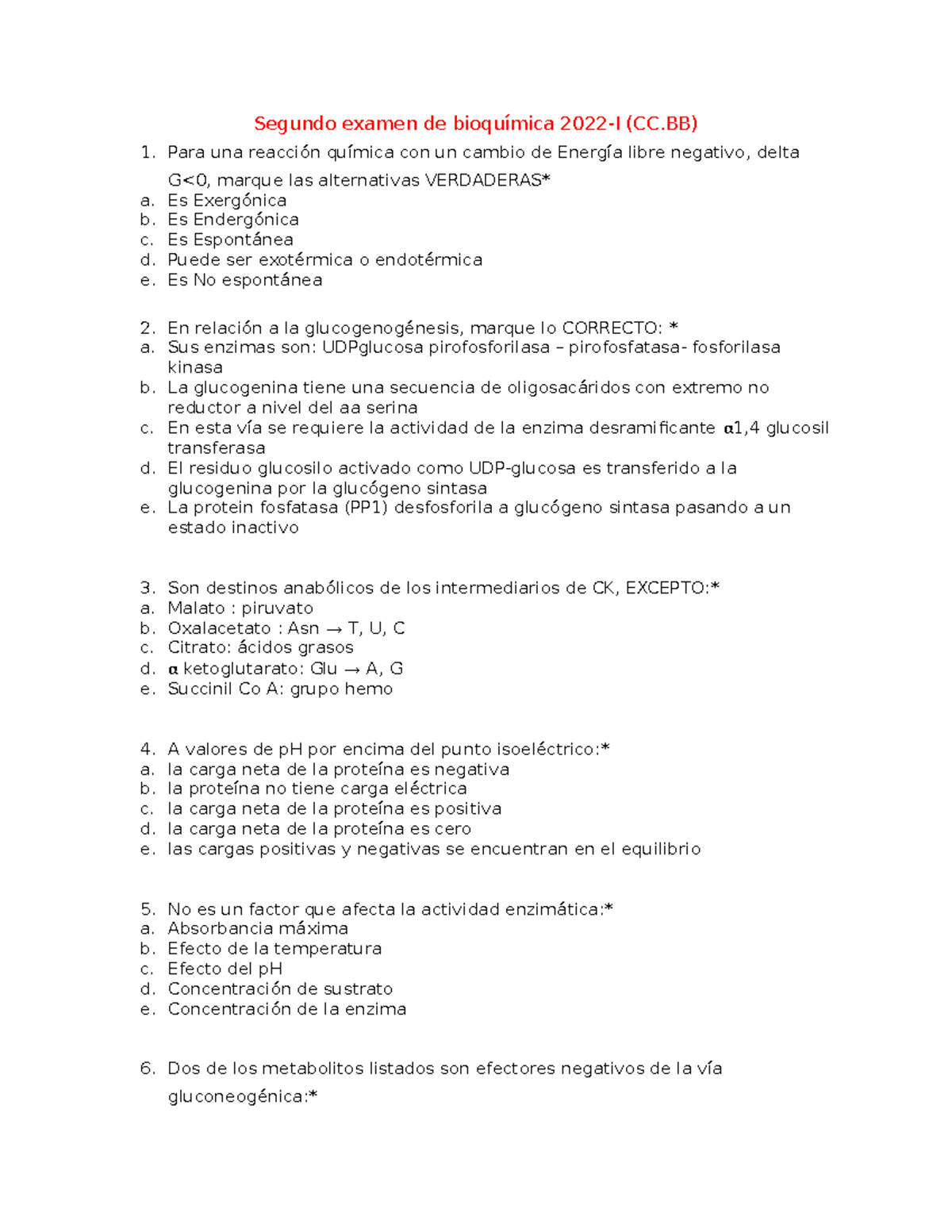 Segundo Examen De Bioquimica.Profesora Woll. - Segundo Examen De ...