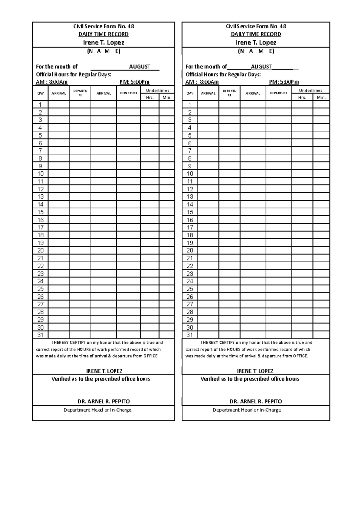 Form 48 DTR Printable