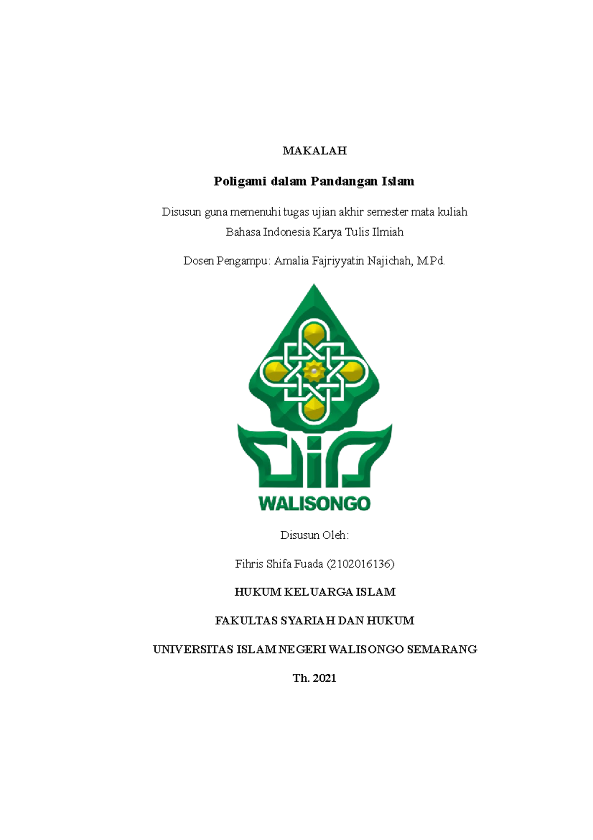 Makalah B IND KTI Poligami Dalam Pandangan Islam - MAKALAH Poligami ...