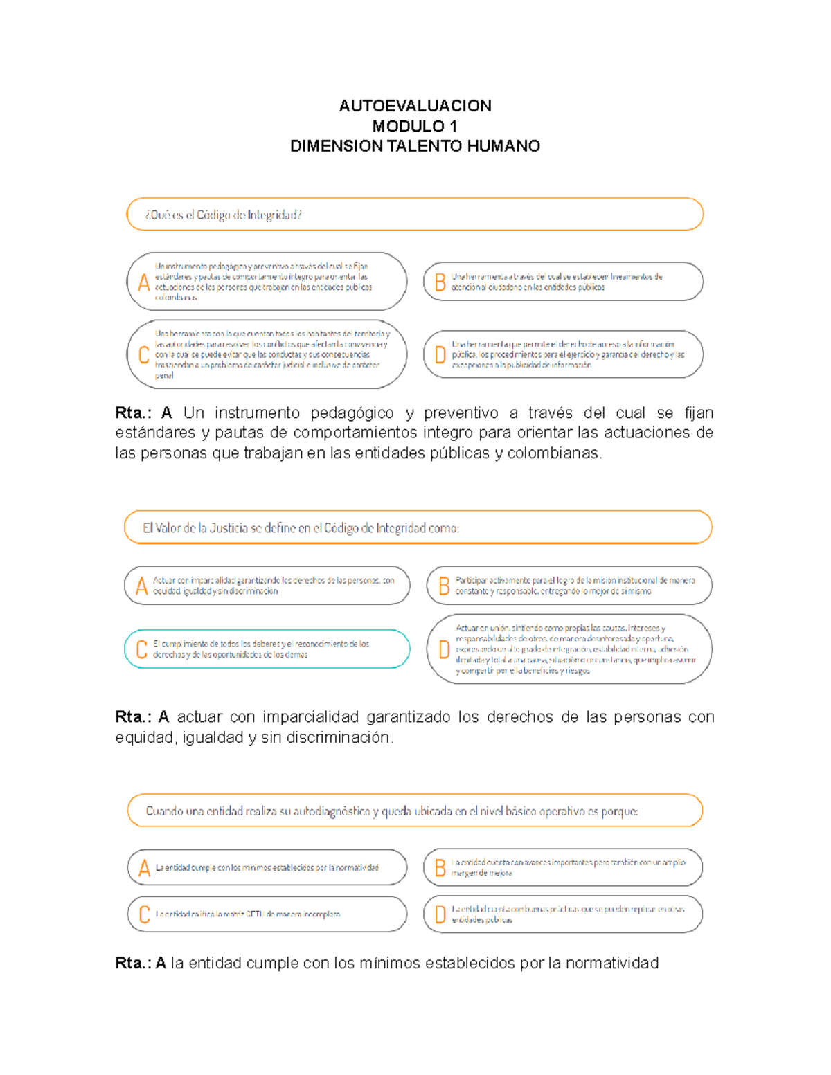 Autoevaluacion Modulo 1 - AUTOEVALUACION MODULO 1 DIMENSION TALENTO ...