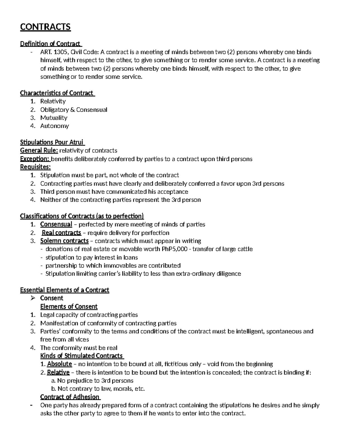 Document 4 - CONTRACTS Definition of Contract - ART. 1305, Civil Code ...