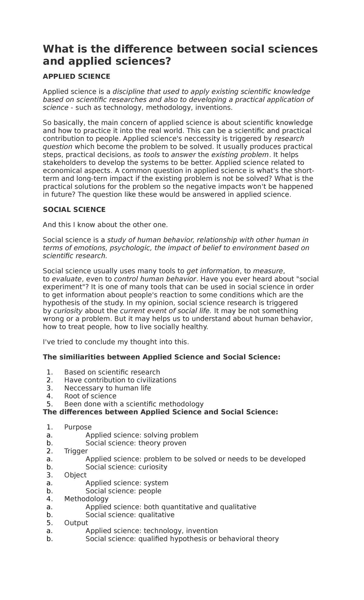 essay about applied social science
