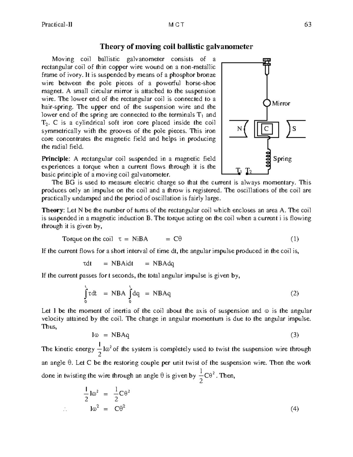 ballistic galvanometer experiment manual