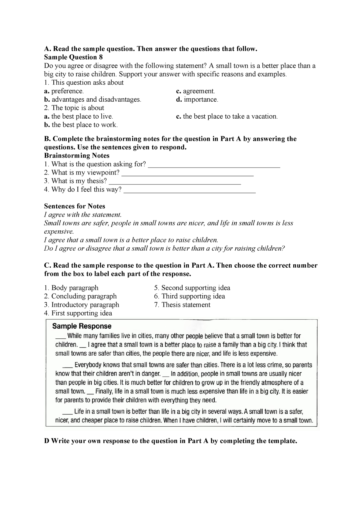 Writing - Question 8 - Progressive Practice - A. Read the sample ...