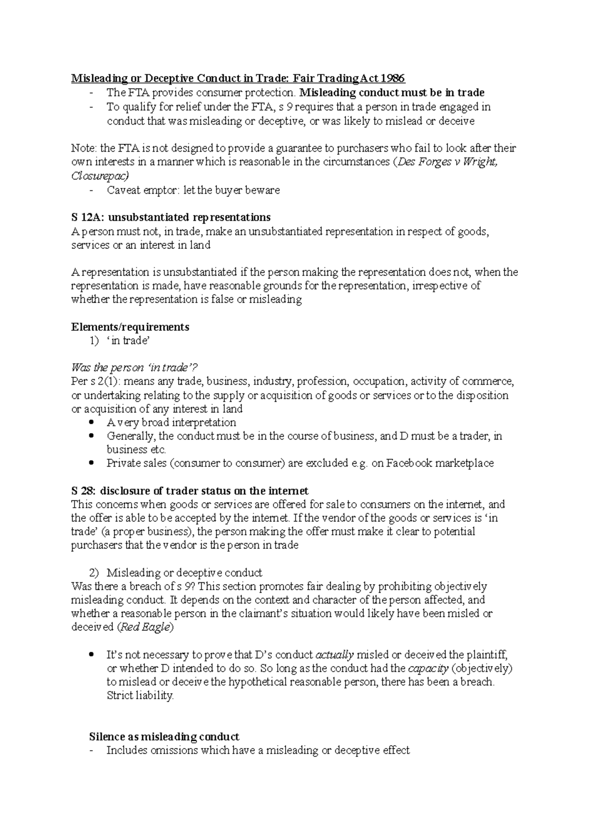 Misleading or deceptive conduct Misleading conduct must be in trade To qualify for relief Misleading or deceptive conduct Misleading conduct must be in trade To qualify for relief