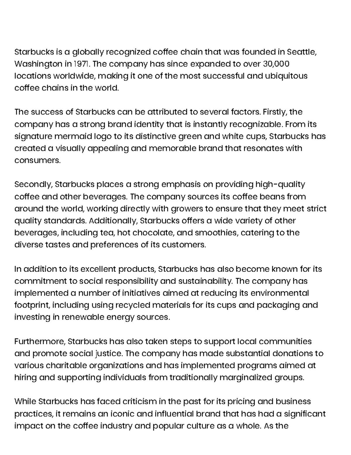Starbucks Paper - English Assignment - Starbucks is a globally ...