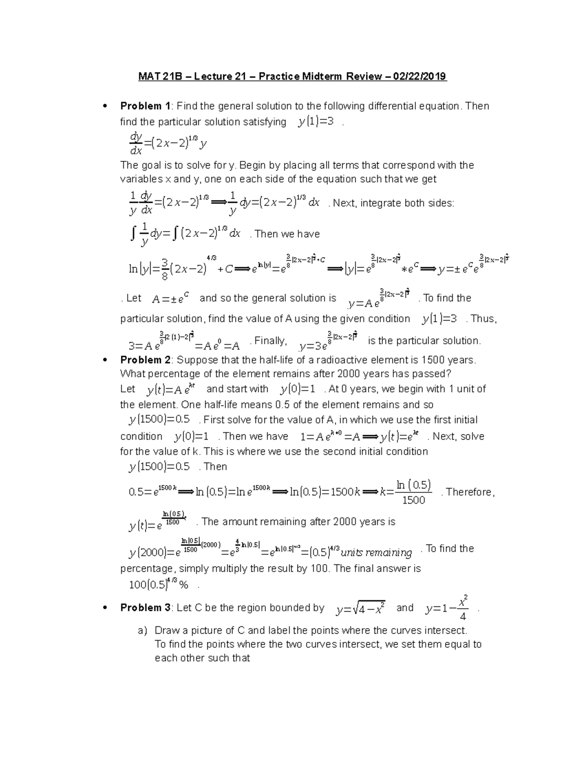 MAT 21B – Lecture 21 – Practice Midterm Review - MAT 21B – Lecture 21 ...